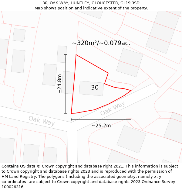 30, OAK WAY, HUNTLEY, GLOUCESTER, GL19 3SD: Plot and title map