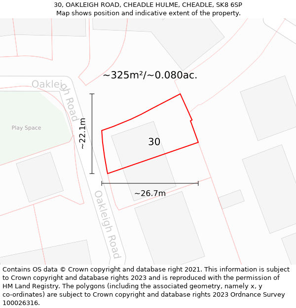 30, OAKLEIGH ROAD, CHEADLE HULME, CHEADLE, SK8 6SP: Plot and title map