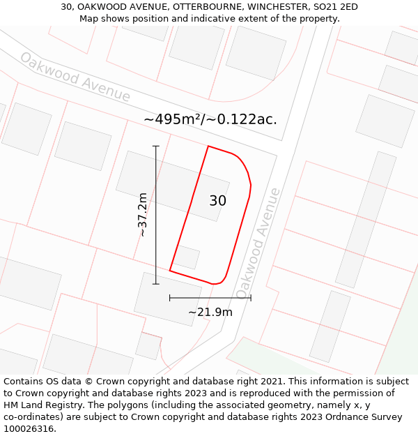 30, OAKWOOD AVENUE, OTTERBOURNE, WINCHESTER, SO21 2ED: Plot and title map