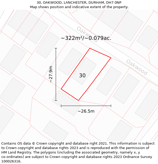 30, OAKWOOD, LANCHESTER, DURHAM, DH7 0NP: Plot and title map