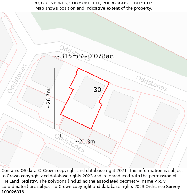 30, ODDSTONES, CODMORE HILL, PULBOROUGH, RH20 1FS: Plot and title map