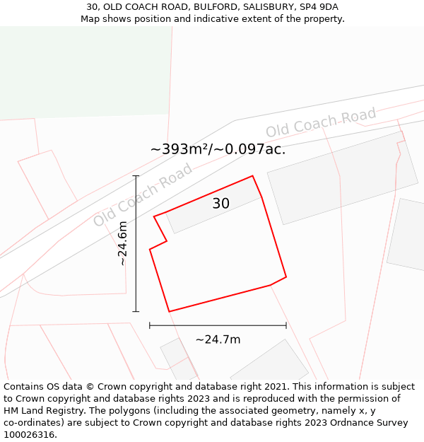 30, OLD COACH ROAD, BULFORD, SALISBURY, SP4 9DA: Plot and title map