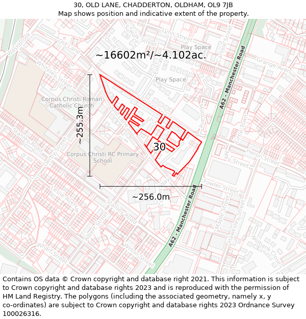 30, OLD LANE, CHADDERTON, OLDHAM, OL9 7JB: Plot and title map