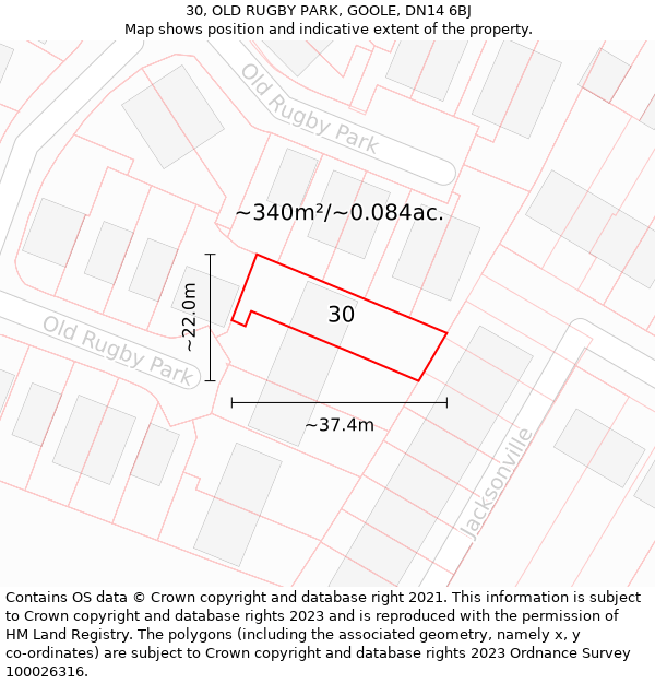 30, OLD RUGBY PARK, GOOLE, DN14 6BJ: Plot and title map