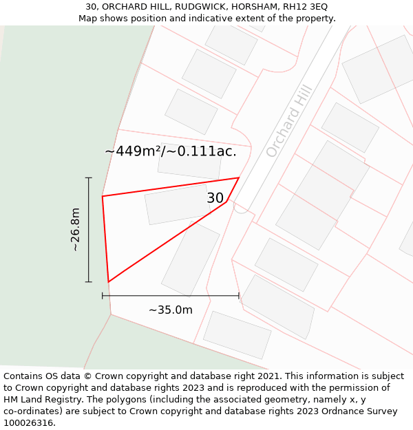 30, ORCHARD HILL, RUDGWICK, HORSHAM, RH12 3EQ: Plot and title map