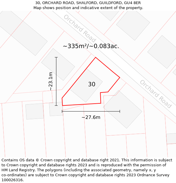 30, ORCHARD ROAD, SHALFORD, GUILDFORD, GU4 8ER: Plot and title map