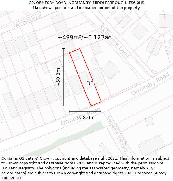 30, ORMESBY ROAD, NORMANBY, MIDDLESBROUGH, TS6 0HS: Plot and title map