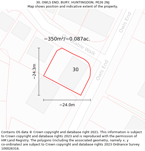 30, OWLS END, BURY, HUNTINGDON, PE26 2NJ: Plot and title map