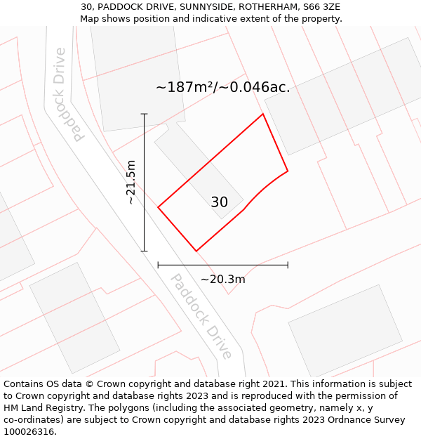 30, PADDOCK DRIVE, SUNNYSIDE, ROTHERHAM, S66 3ZE: Plot and title map