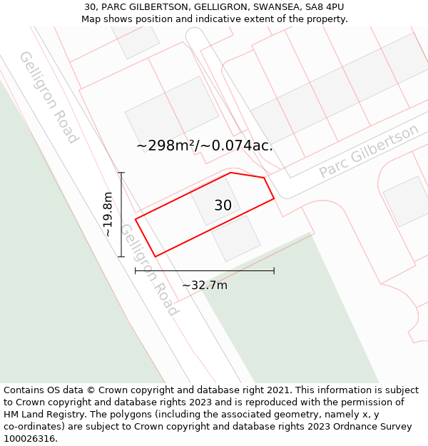 30, PARC GILBERTSON, GELLIGRON, SWANSEA, SA8 4PU: Plot and title map