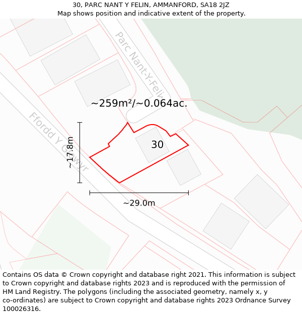 30, PARC NANT Y FELIN, AMMANFORD, SA18 2JZ: Plot and title map