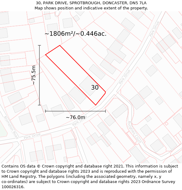 30, PARK DRIVE, SPROTBROUGH, DONCASTER, DN5 7LA: Plot and title map