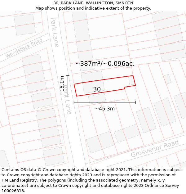 30, PARK LANE, WALLINGTON, SM6 0TN: Plot and title map