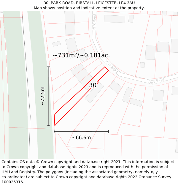 30, PARK ROAD, BIRSTALL, LEICESTER, LE4 3AU: Plot and title map