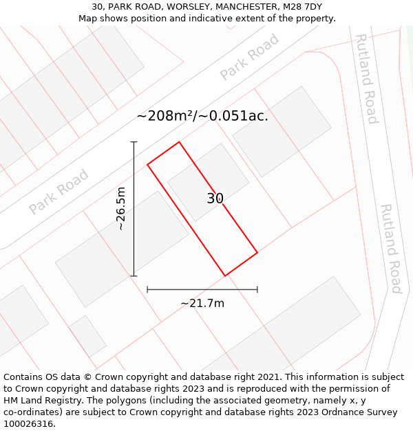 30, PARK ROAD, WORSLEY, MANCHESTER, M28 7DY: Plot and title map