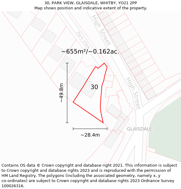 30, PARK VIEW, GLAISDALE, WHITBY, YO21 2PP: Plot and title map