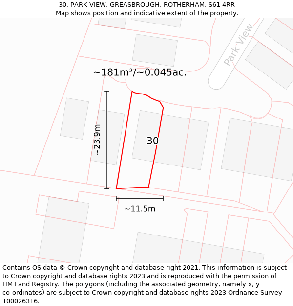 30, PARK VIEW, GREASBROUGH, ROTHERHAM, S61 4RR: Plot and title map