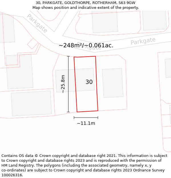 30, PARKGATE, GOLDTHORPE, ROTHERHAM, S63 9GW: Plot and title map