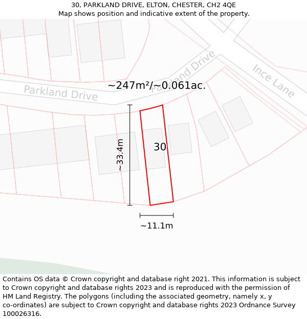 30, PARKLAND DRIVE, ELTON, CHESTER, CH2 4QE: Plot and title map