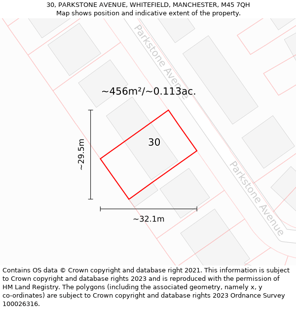 30, PARKSTONE AVENUE, WHITEFIELD, MANCHESTER, M45 7QH: Plot and title map