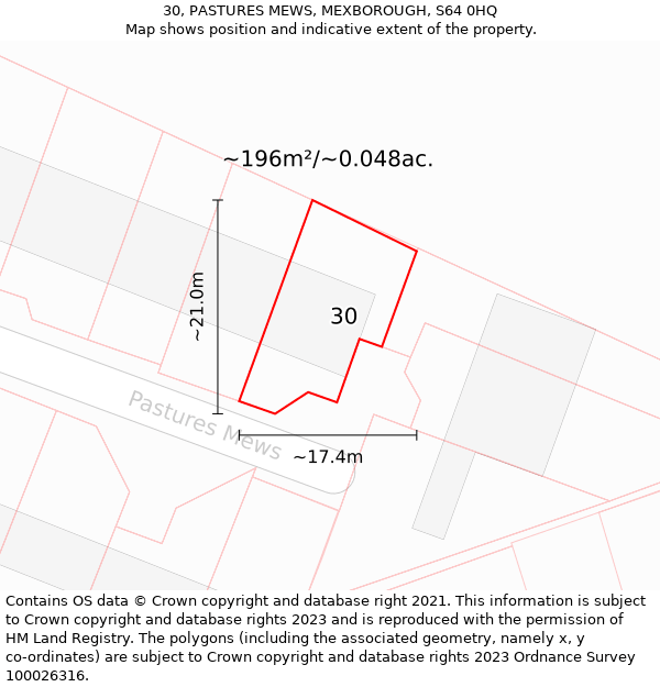 30, PASTURES MEWS, MEXBOROUGH, S64 0HQ: Plot and title map