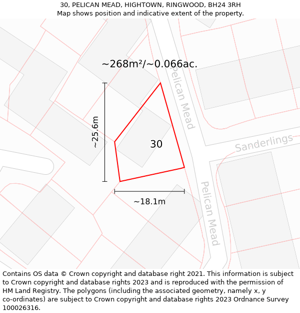 30, PELICAN MEAD, HIGHTOWN, RINGWOOD, BH24 3RH: Plot and title map