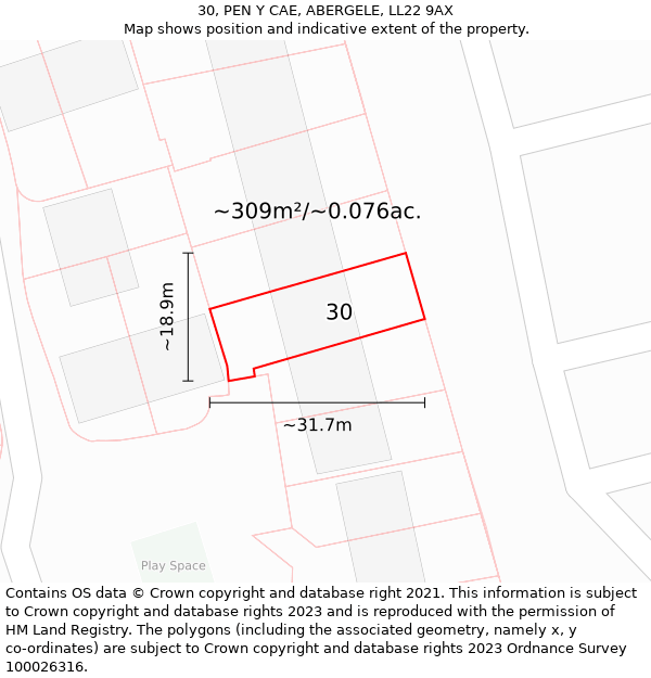 30, PEN Y CAE, ABERGELE, LL22 9AX: Plot and title map