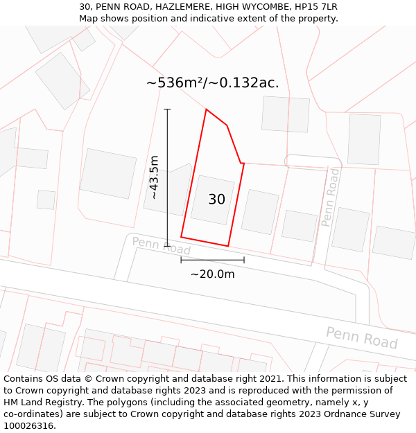 30, PENN ROAD, HAZLEMERE, HIGH WYCOMBE, HP15 7LR: Plot and title map