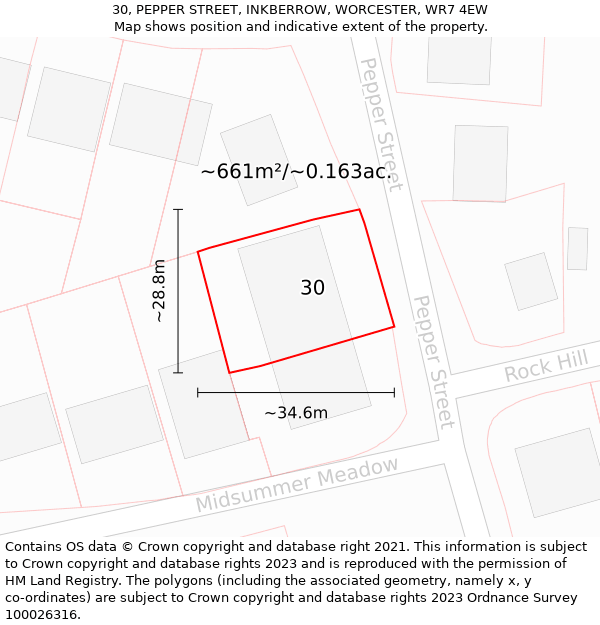 30, PEPPER STREET, INKBERROW, WORCESTER, WR7 4EW: Plot and title map