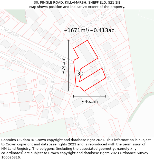 30, PINGLE ROAD, KILLAMARSH, SHEFFIELD, S21 1JE: Plot and title map