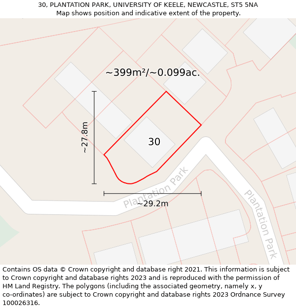 30, PLANTATION PARK, UNIVERSITY OF KEELE, NEWCASTLE, ST5 5NA: Plot and title map