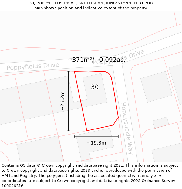 30, POPPYFIELDS DRIVE, SNETTISHAM, KING'S LYNN, PE31 7UD: Plot and title map