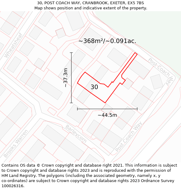 30, POST COACH WAY, CRANBROOK, EXETER, EX5 7BS: Plot and title map