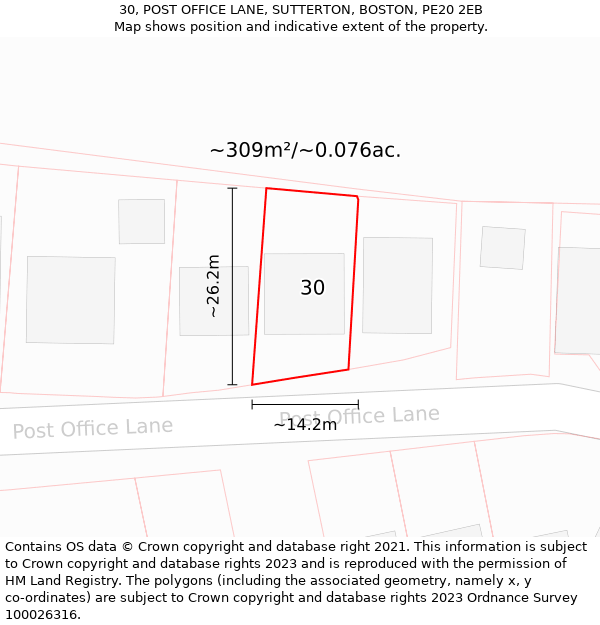 30, POST OFFICE LANE, SUTTERTON, BOSTON, PE20 2EB: Plot and title map