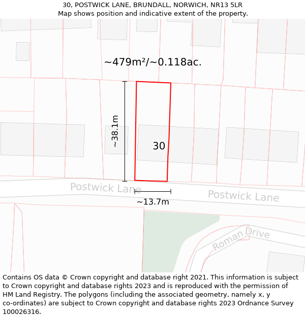 30, POSTWICK LANE, BRUNDALL, NORWICH, NR13 5LR: Plot and title map