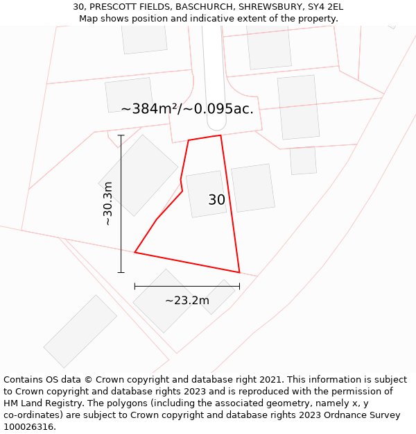 30, PRESCOTT FIELDS, BASCHURCH, SHREWSBURY, SY4 2EL: Plot and title map