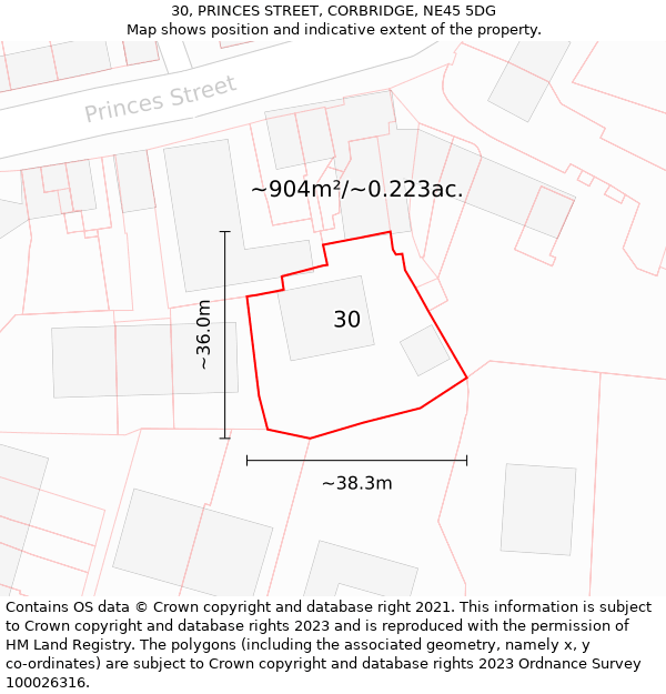 30, PRINCES STREET, CORBRIDGE, NE45 5DG: Plot and title map