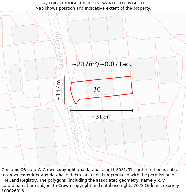 30, PRIORY RIDGE, CROFTON, WAKEFIELD, WF4 1TF: Plot and title map