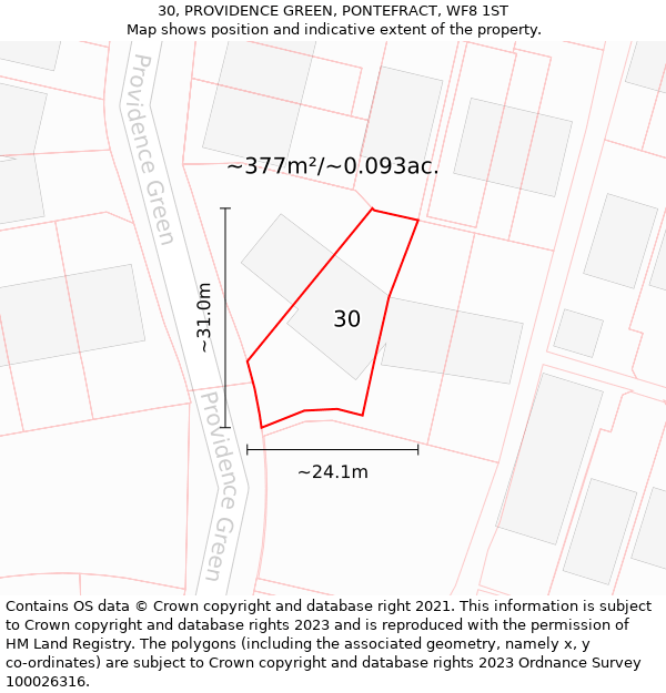 30, PROVIDENCE GREEN, PONTEFRACT, WF8 1ST: Plot and title map