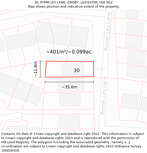 30, PYMM LEY LANE, GROBY, LEICESTER, LE6 0GZ: Plot and title map