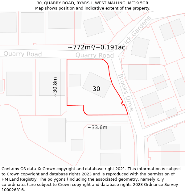 30, QUARRY ROAD, RYARSH, WEST MALLING, ME19 5GR: Plot and title map