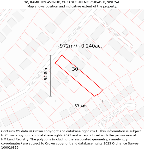 30, RAMILLIES AVENUE, CHEADLE HULME, CHEADLE, SK8 7AL: Plot and title map