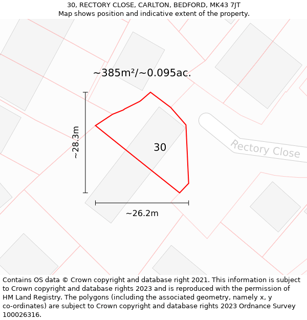 30, RECTORY CLOSE, CARLTON, BEDFORD, MK43 7JT: Plot and title map