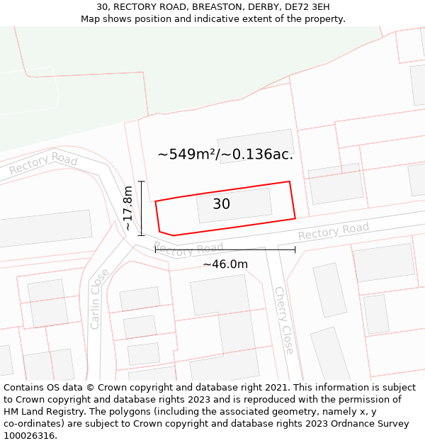 30, RECTORY ROAD, BREASTON, DERBY, DE72 3EH: Plot and title map
