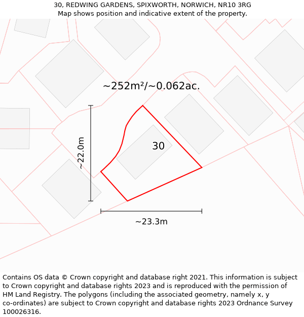 30, REDWING GARDENS, SPIXWORTH, NORWICH, NR10 3RG: Plot and title map