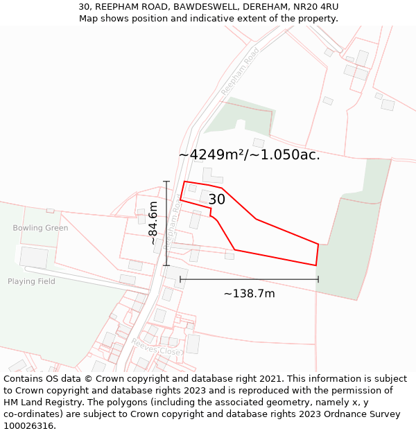 30, REEPHAM ROAD, BAWDESWELL, DEREHAM, NR20 4RU: Plot and title map