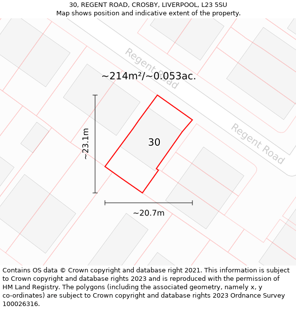 30, REGENT ROAD, CROSBY, LIVERPOOL, L23 5SU: Plot and title map