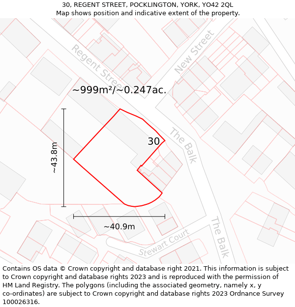 30, REGENT STREET, POCKLINGTON, YORK, YO42 2QL: Plot and title map