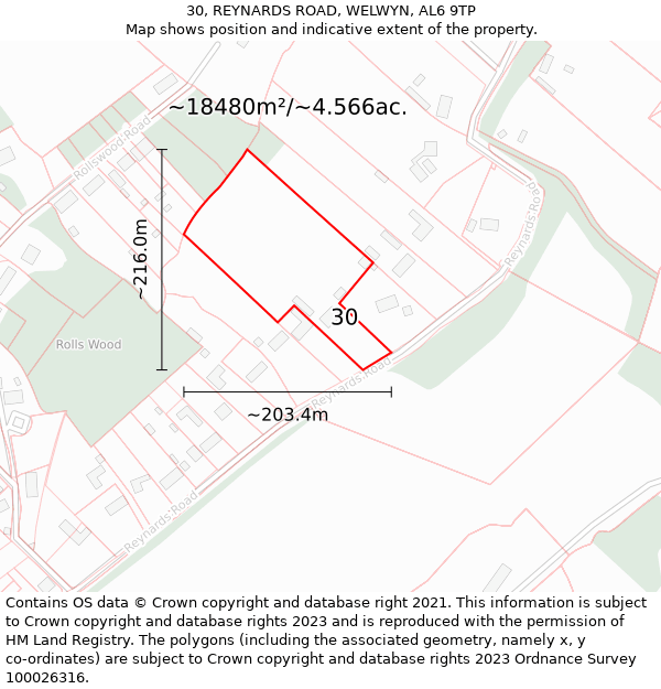 30, REYNARDS ROAD, WELWYN, AL6 9TP: Plot and title map