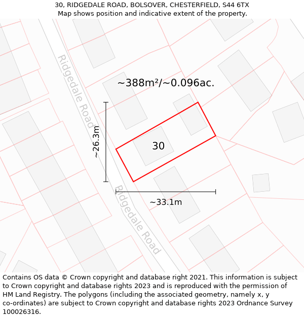 30, RIDGEDALE ROAD, BOLSOVER, CHESTERFIELD, S44 6TX: Plot and title map